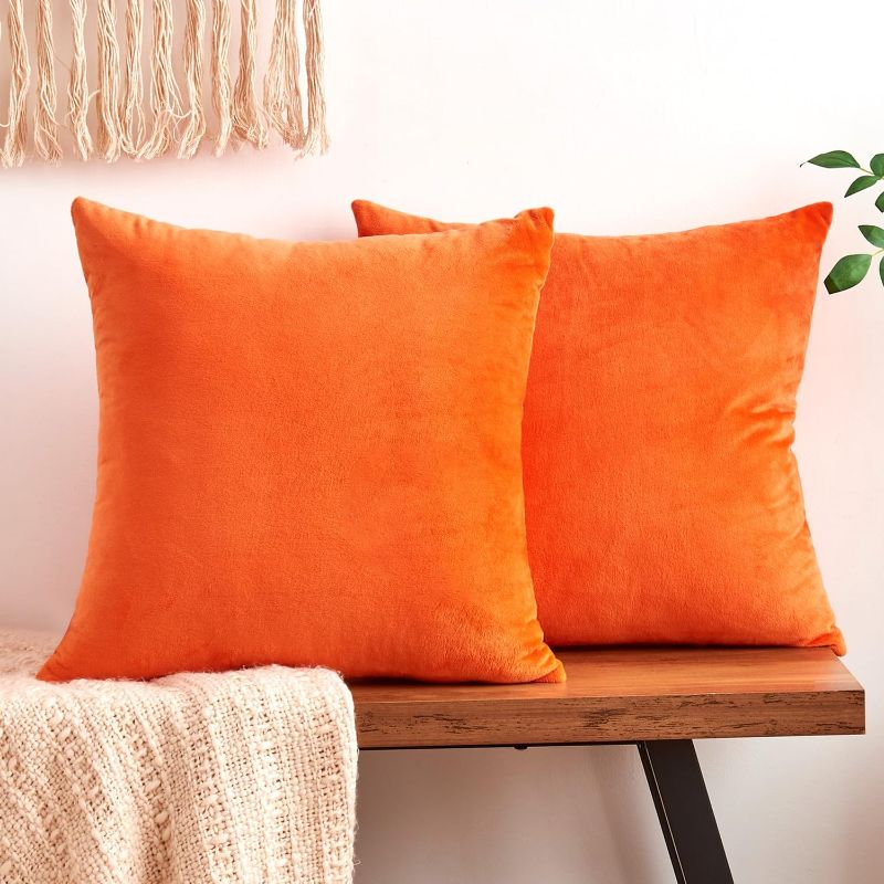 Photo 1 of Fall Orange Throw Pillow Covers Decorative Velvet Set of 2 20x20 Inch Pillow Covers, Soft Burnt Orange Pillowcases for Couch Sofa Bed Living Room, Farmhouse Boho Decor, Accent Cushion Covers