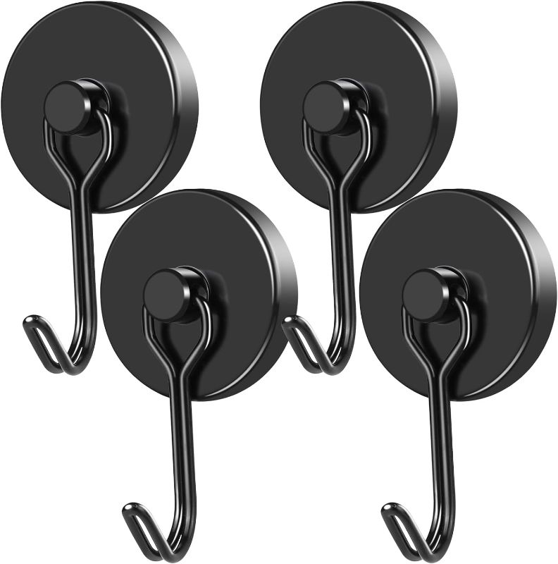 Photo 1 of Black Magnetic Hooks Heavy Duty, 110LB Swivel Swing Strong Magnetic Hooks Cruise,Neodymium Hook Magnets for Hanging, Home, Workplace, Metal Door, Office and Garage - Pack of 4