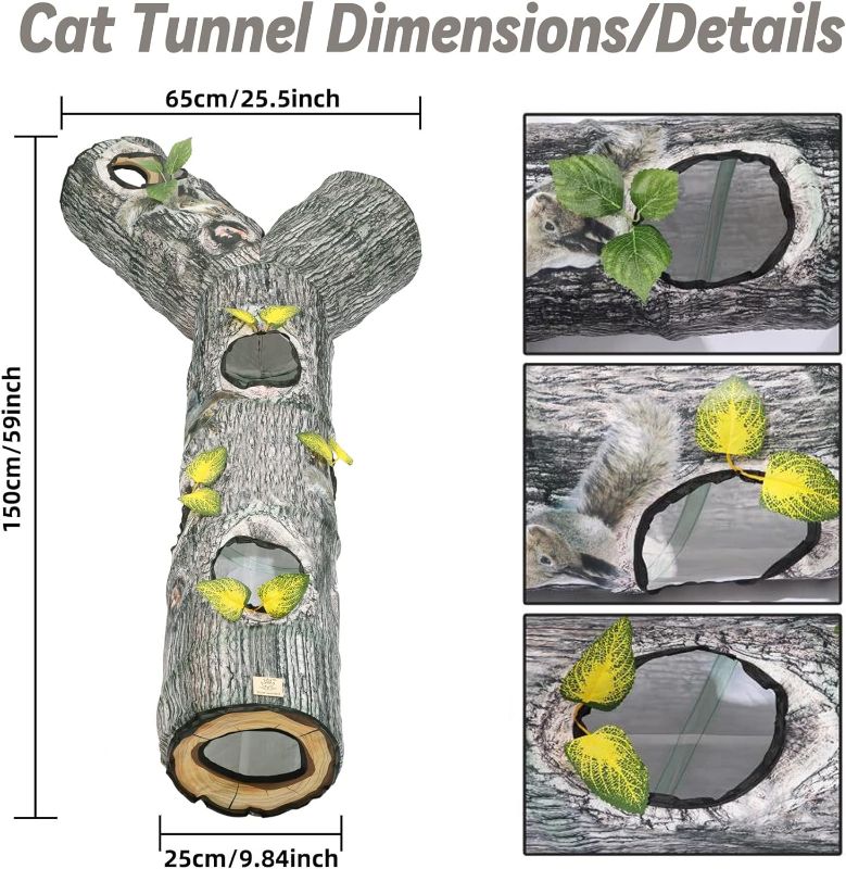 Photo 2 of Cat Tunnel,3 Way Cat Toys,Cat Tunnels for Indoor, Cat Maze for Kitty, Puppy, Kitten, and Rabbit to Chase and Play, Collapsible Tube, Easy to Store Cat Tube Toys,L59,Tree Designs Cats Gift