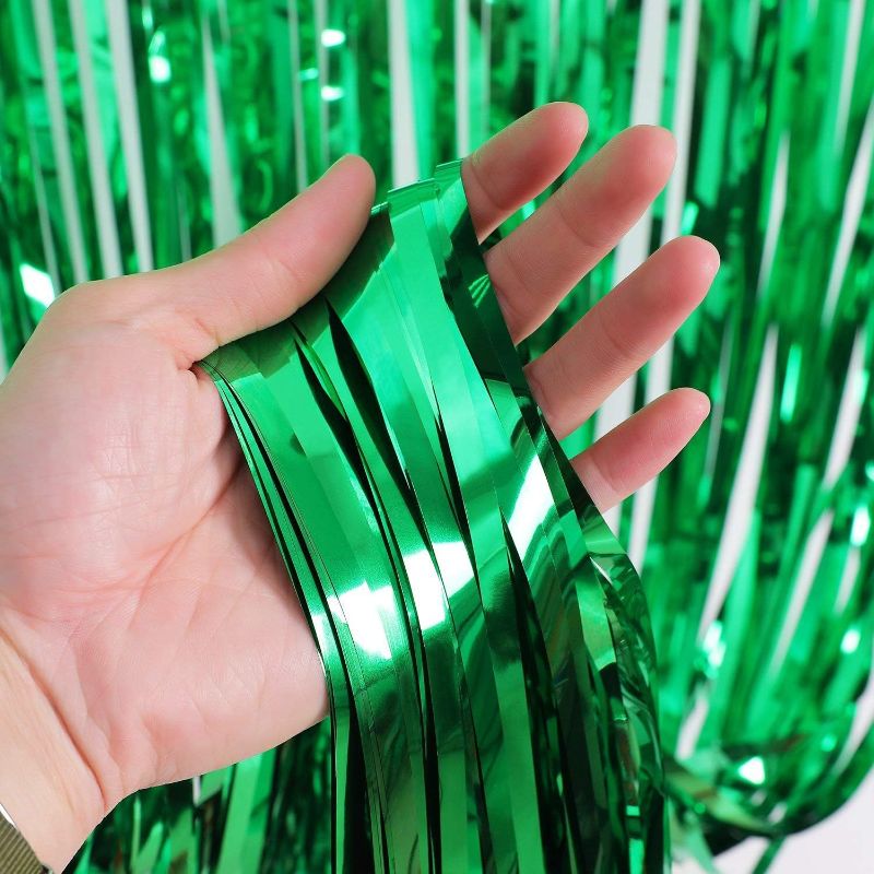 Photo 1 of 3.2(W) x10(H) ft Metallic Tinsel Foil Fringe Curtains for Party Photo Backdrop Wedding Decor Mermaid Theme Baby Show Decor Background for Party (Green,2 Pack)