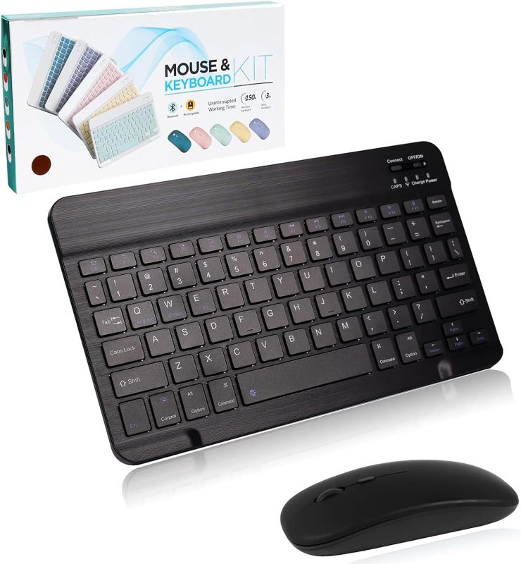 Photo 1 of Bluetooth Keyboard and Mouse Combo,Ultra Slim Rechargeable Portable Wireless Keyboard Mouse Set Compact for Android Windows Tablet Cell Phone iPhone iPad Computer Desktop PC Laptop(Black)