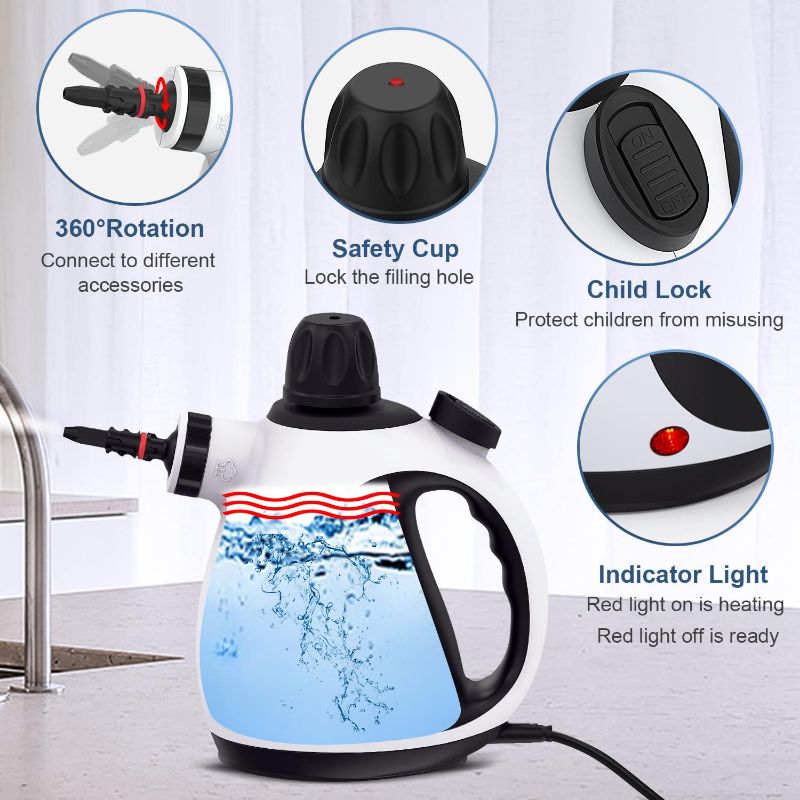 Photo 2 of Handheld Steam Cleaner, Steam Cleaner for Home with 10 Accessory Kit, Multipurpose Portable Upholstery Steamer Cleaning with Safety Lock to Remove Grime, Grease, and More