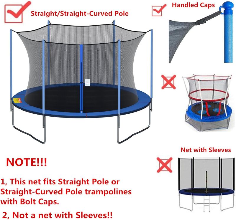 Photo 3 of Cliselda Trampoline Replacement Safety Net for 6 Straight Poles Round Frame Trampolines, Breathable and Weather-Resistant, with Adjustable Straps, Zippers, Protection Buckles(Net Only)