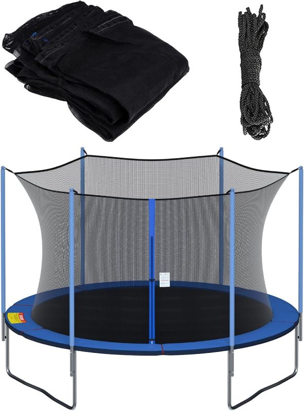 Photo 1 of Cliselda Trampoline Replacement Safety Net for 6 Straight Poles Round Frame Trampolines, Breathable and Weather-Resistant, with Adjustable Straps, Zippers, Protection Buckles(Net Only)