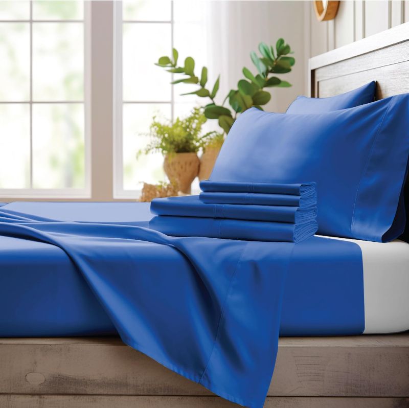 Photo 1 of Bamboo Bay 4 Piece Queen Sheet Set - 100% Viscose Made from Bamboo Sheets Queen Size Bed Set - Ultra Soft Cooling Sheets for Hot Sleepers - Breathable Queen Sheets Fits Up to 16'' Deep Pocket - Navy