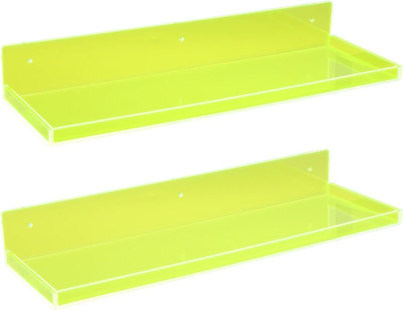 Photo 1 of Floating Shelves for Wall Bedroom Bathroom Kitchen Plants Acrylic Floating Shelf 16.5X5.5'' Heavy Duty Adhesive No Drill, Pack of 2, Neon Green