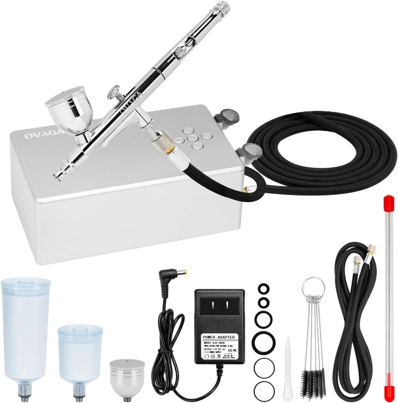 Photo 1 of 55PSI Ultra-Silent Airbrush Kit, Dual-Action Multi-Function Airbrush Set with Compressor for Painting Portable Air Brush Set for Cake Decoration Makeup Art Craft Nail Design Model Tattoo