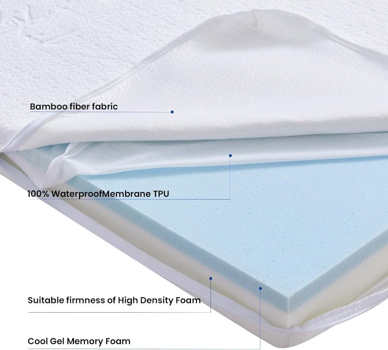 Photo 3 of Bassinet Mattress (32.5X 20x1.5) Bamboo Fiber and Microfiber Cover, Dual Side Gel Memory Foam Mattress.for Baby Delight Beside Me Dreamer Bassinet,Waterproof Breathable Soft Bassinet Mattress