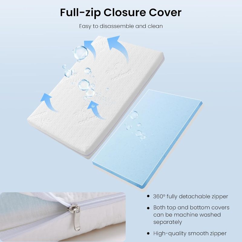 Photo 2 of Bassinet Mattress (32.5X 20x1.5) Bamboo Fiber and Microfiber Cover, Dual Side Gel Memory Foam Mattress.for Baby Delight Beside Me Dreamer Bassinet,Waterproof Breathable Soft Bassinet Mattress