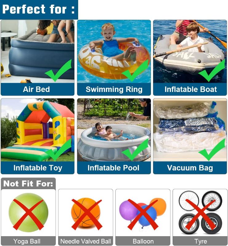Photo 1 of Electric Air Pump Portable 460W Quick-Fill Air Pump Air Flow 45CFM 2.1PSI with Hose 5 Nozzles 120V AC Inflator Deflator Pump for Air Mattress Air Bed Inflatable Cushion Boat Swimming Ring