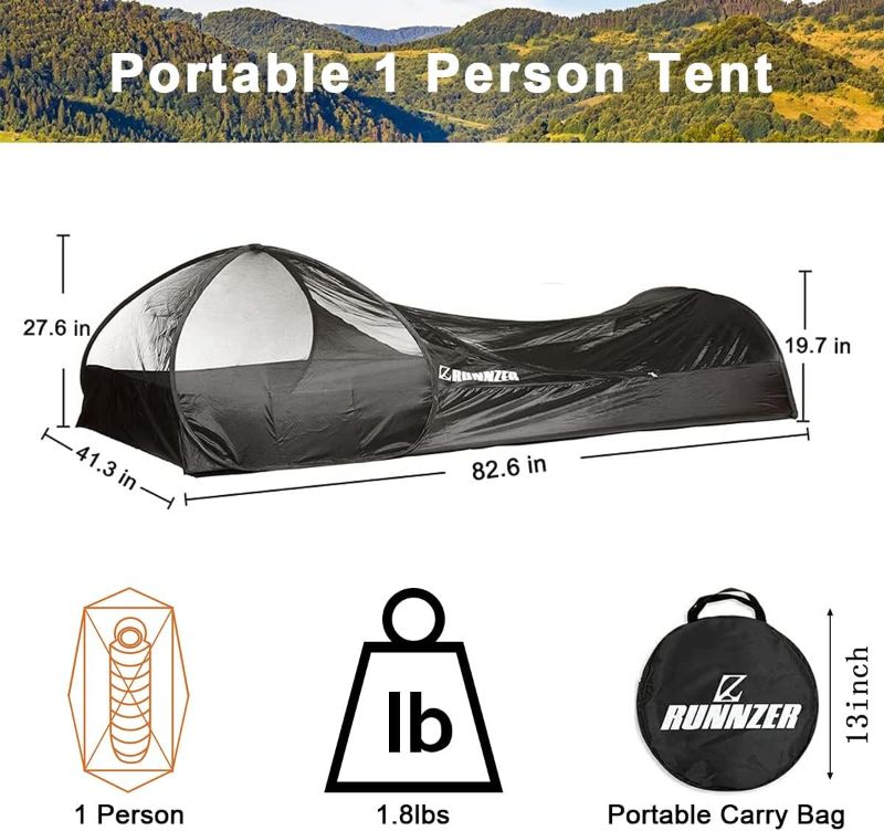 Photo 2 of L RUNNZER Single Person Pop Up Tent, 1 Person Mosquito Net Tent