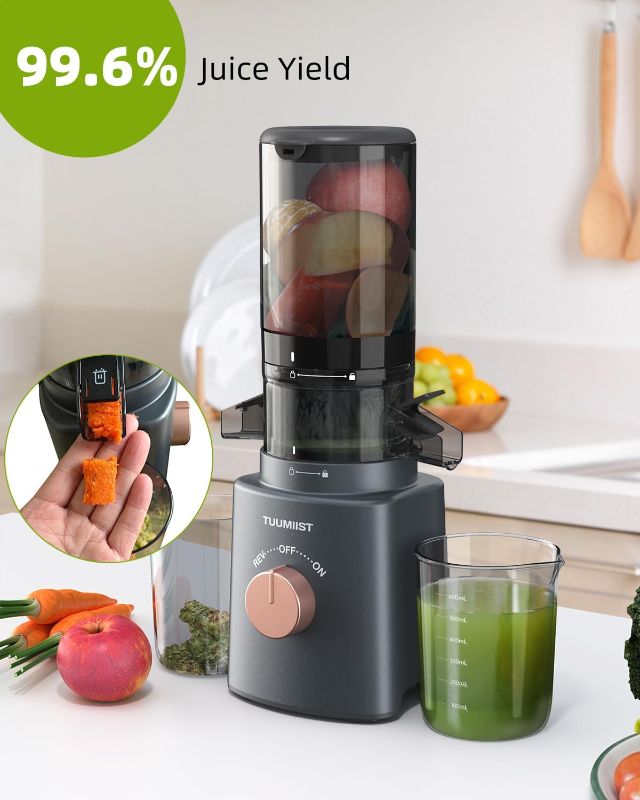 Photo 3 of Juicer Machines, TUUMIIST Cold Press Juicer with 4.25'' Large Feed Chute Fit Whole Vegetable And Fruit, Masticating Juicer Easy To Clean, Gun Grey