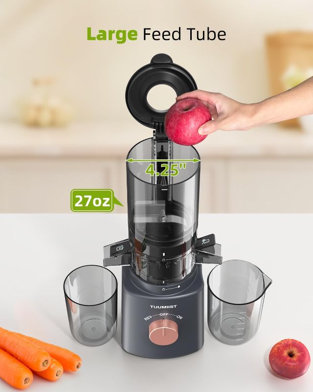 Photo 2 of Juicer Machines, TUUMIIST Cold Press Juicer with 4.25'' Large Feed Chute Fit Whole Vegetable And Fruit, Masticating Juicer Easy To Clean, Gun Grey