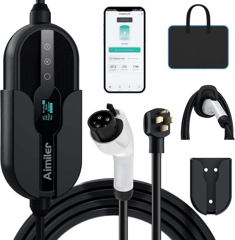 Photo 1 of Level 2 Electric Vehicle (EV) Charger(32Amp, 220V-240V, NEMA 14-50 Plug), 25ft Cable ETL Listed Portable Indoor/Outdoor EVSE SAE J1772 EV Car Charging Station w/Delay Timer, WiFi Enabled