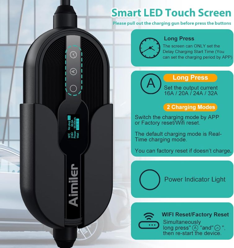 Photo 2 of Level 2 Electric Vehicle (EV) Charger(32Amp, 220V-240V, NEMA 14-50 Plug), 25ft Cable ETL Listed Portable Indoor/Outdoor EVSE SAE J1772 EV Car Charging Station w/Delay Timer, WiFi Enabled