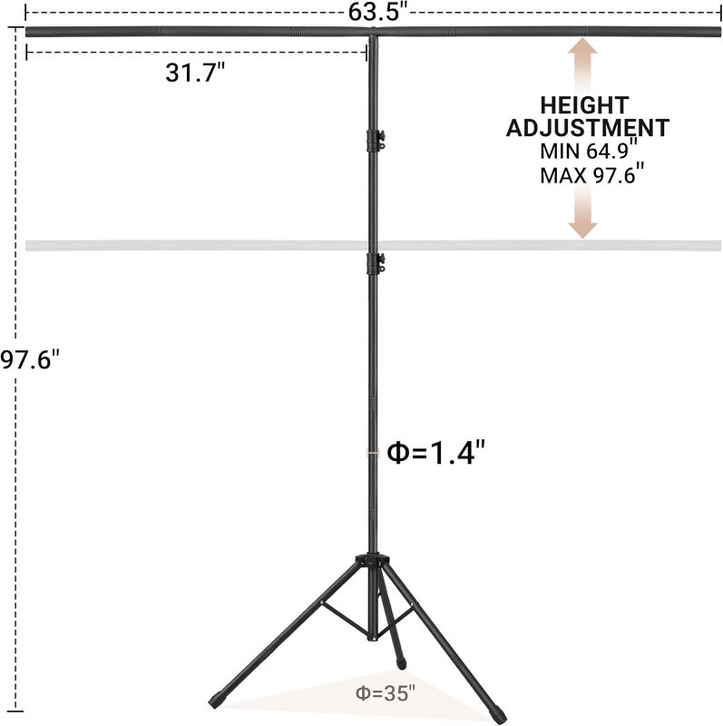 Photo 2 of ** FINAL SALE – SOLD AS IS ** 8x5ft T-Shape Backdrop Stand, Adjustable Background Support Stand Kit, Portable Photo Banner Holder with 2 Spring Clamps, Carry Bag for Party, Wedding, Photography and Decoration