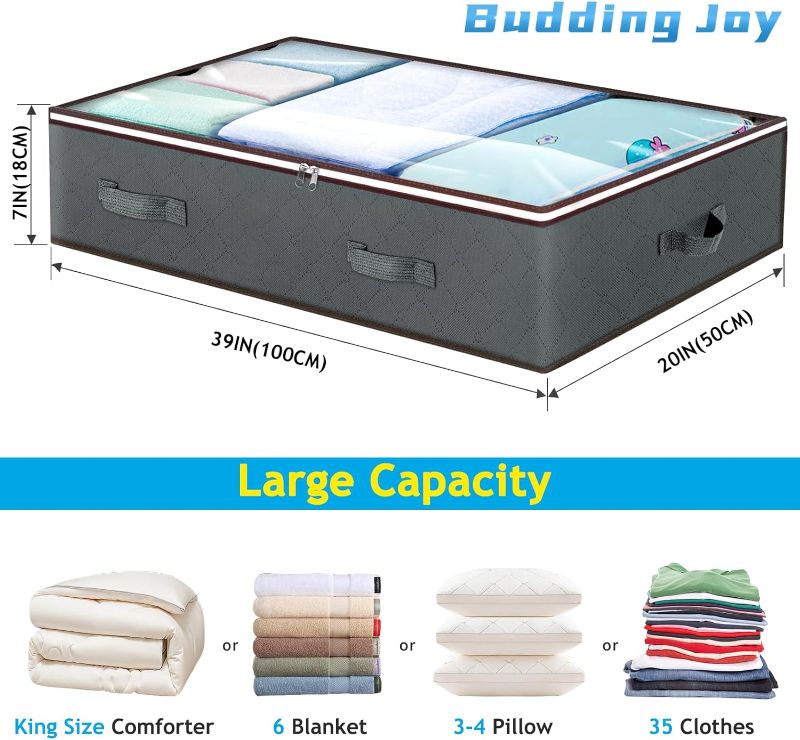 Photo 2 of 90L Under Bed Storage Containers, 5 Pack Underbed Closet Storage Organizer System, Moving Bags with Clear Window and Reinforced Handles for Bedding Pillows Blanket Clothes Wardrobe Bedroom