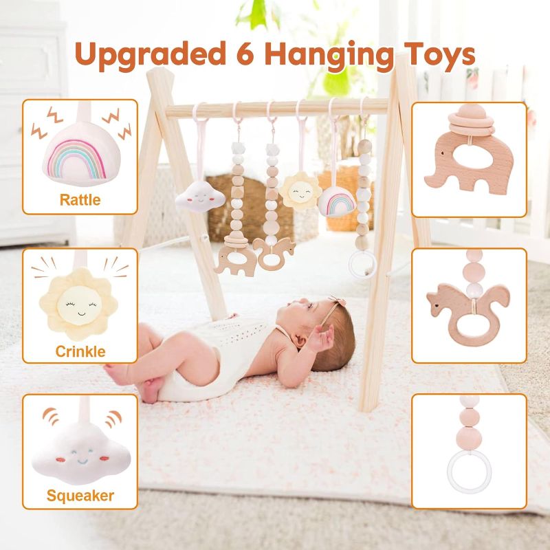 Photo 2 of HAN-MM Wooden Baby Gym Wooden Baby Toys not included Foldable Baby Play Gym Frame Activity Gym Hanging Bar Newborn Gift Baby Girl and Boy Gym (Natural Color)