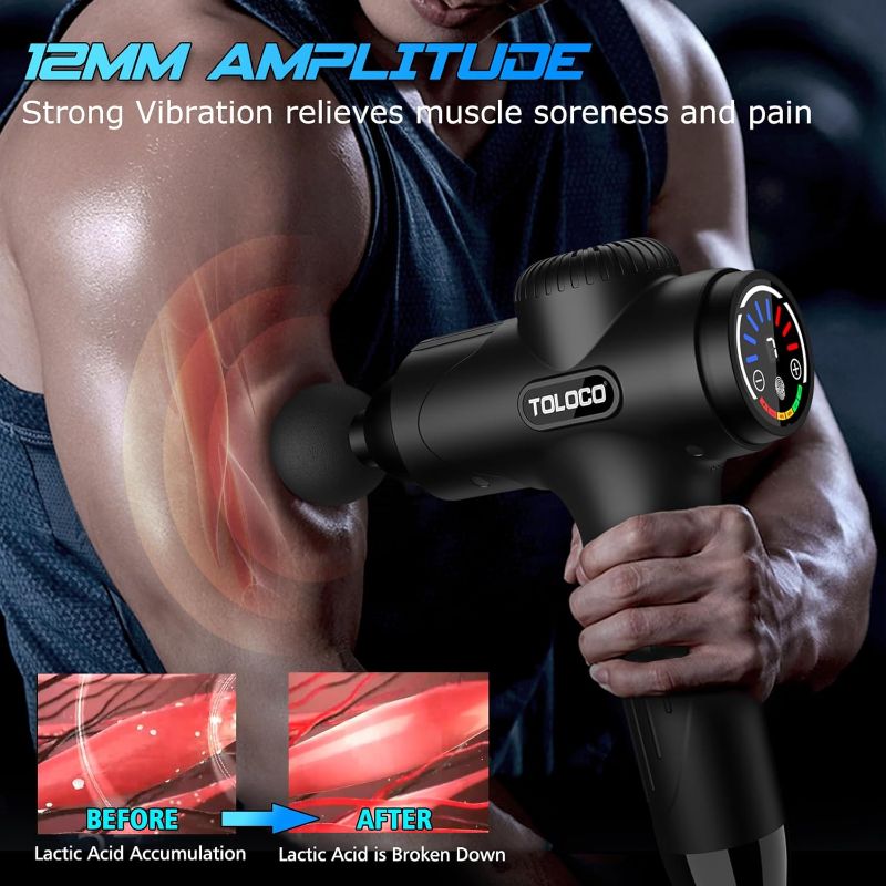 Photo 3 of TOLOCO Massage Gun, Massage Gun Deep Tissue, Percussion Massage Gun with 10 Replacement Heads, Super Quiet Portable Electric Massager for Athletes, Relax, Black