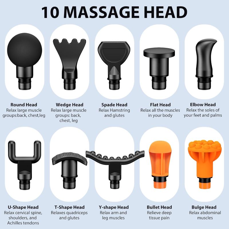 Photo 4 of TOLOCO Massage Gun, Massage Gun Deep Tissue, Percussion Massage Gun with 10 Replacement Heads, Super Quiet Portable Electric Massager for Athletes, Relax, Black