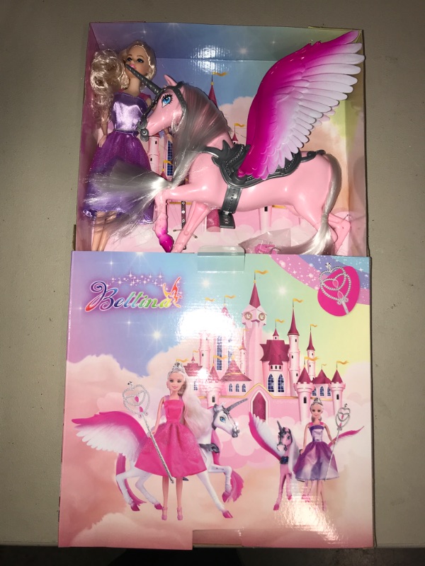 Photo 2 of BETTINA Color Changing Unicorn Toys& Princess Doll Play Set, Pegasus Mane Changes Colors Under Sunshine, 11.5'' Rainbow Doll, Winged Horse Toys, Princess Toys Unicorn Gifts for Girls Aged 3-7