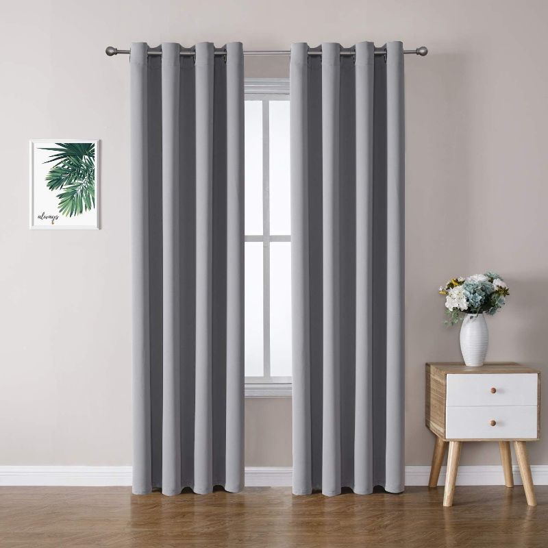 Photo 1 of ChrisDowa Grommet Blackout Curtains for Bedroom and Living Room - 2 Panels Set Thermal Insulated Room Darkening Curtains (Light Grey, 52 x 84 Inch)