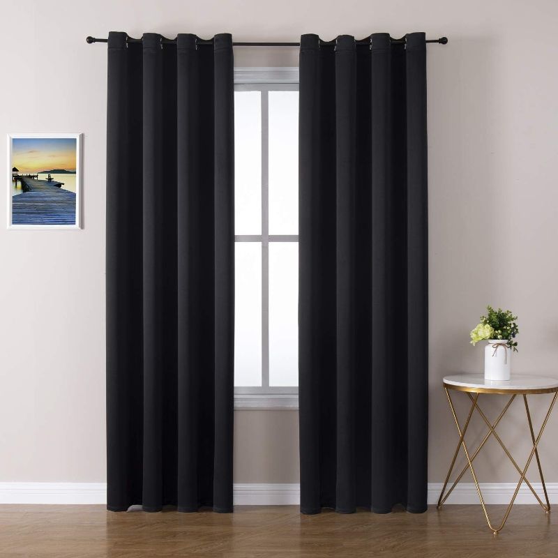 Photo 1 of ChrisDowa Grommet Blackout Curtains for Bedroom and Living Room - 2 Panels Set Thermal Insulated Room Darkening Curtains (Black, 52 x 84 Inch)