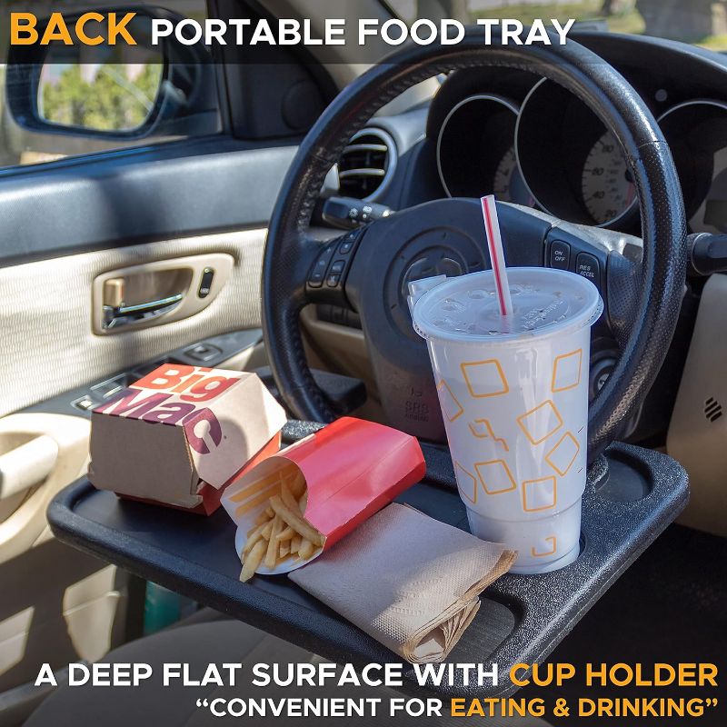 Photo 1 of EcoNour 2 in 1 Car Steering Wheel Desk | Steering Wheel Tray for Laptop Car Mount with Pen Holder | Car Food Tray for Eating with Drinks Holder | Multipurpose Travel Car Accessories