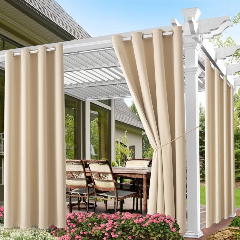 Photo 1 of DIVA EN CAMINO DEC Outdoor Patio Curtain Waterproof Darkening Thermal Insulated Indoor Curtains for Bedroom, Porch, Living Room, Pergola, Cabana, W52 x L95, Beige, Set of 2 Panels