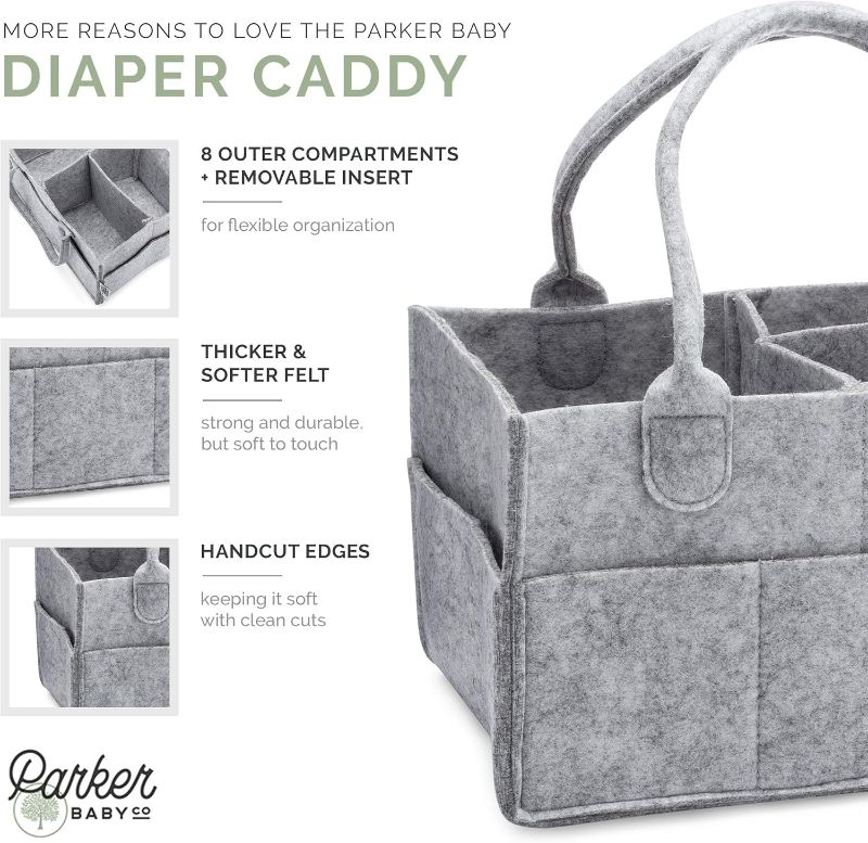 Photo 2 of Parker Baby Diaper Caddy - Nursery Storage Bin and Car Organizer for Diapers and Baby Wipes - Gray, Regular