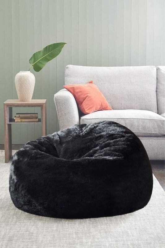 Photo 2 of Faux Fur Bean Bag Cover 48 x 36 Inches Black Bean Bag Chair Cover (No Fillers) Plush