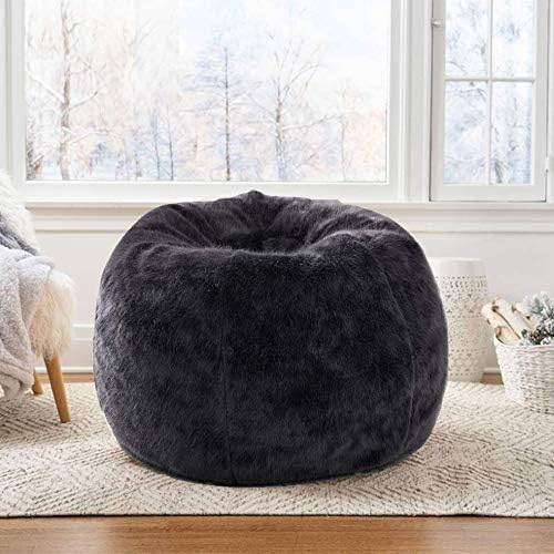 Photo 3 of Faux Fur Bean Bag Cover 48 x 36 Inches Black Bean Bag Chair Cover (No Fillers) Plush