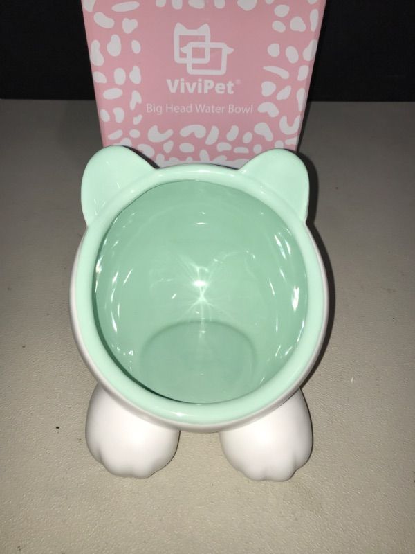 Photo 2 of ViviPet Kitty Big Head Water Bowl Pastel Color for The Cat Lovers (Teal/White)