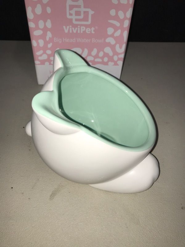 Photo 3 of ViviPet Kitty Big Head Water Bowl Pastel Color for The Cat Lovers (Teal/White)