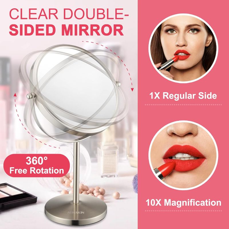 Photo 2 of ALHAKIN Magnifying Makeup Mirror, 8-Inch Double Sided Vanity Tabletop Mirror with 10X Magnification, Nickel Finished