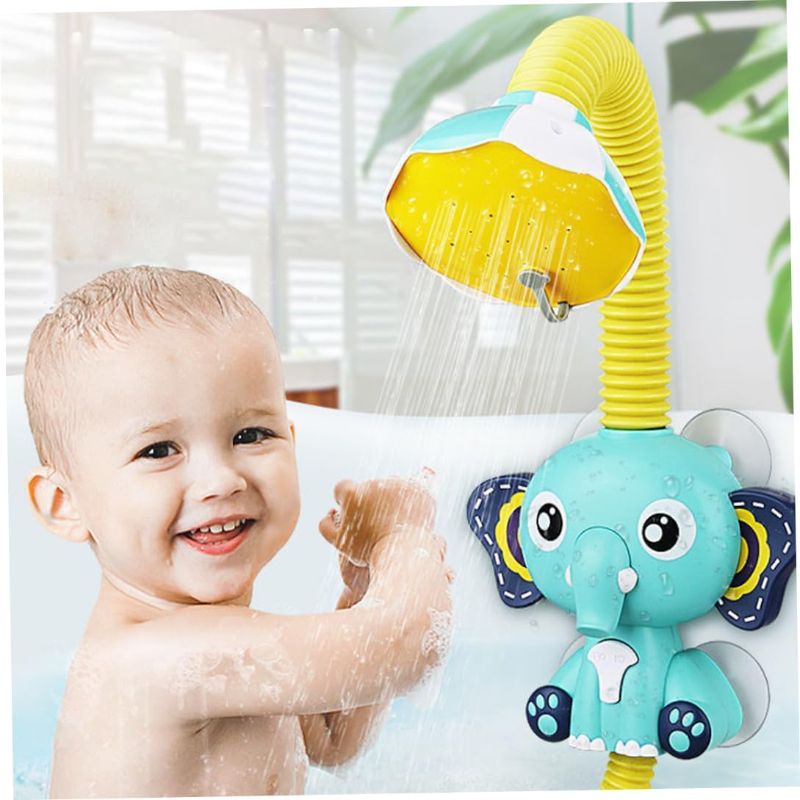 Photo 3 of Baby Bath Shower Head Baby Bath Toys Spout Rinser Elephant Water Pumps and Trunk Blue