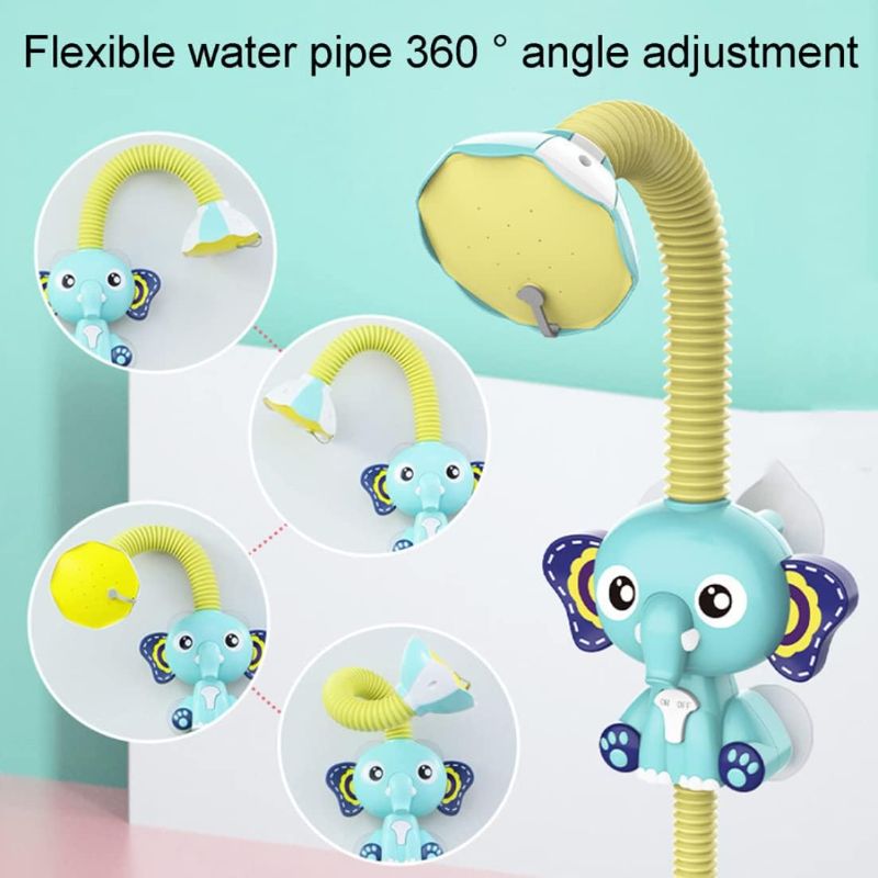 Photo 2 of Baby Bath Shower Head Baby Bath Toys Spout Rinser Elephant Water Pumps and Trunk Blue