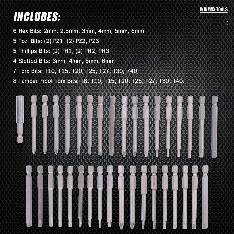 Photo 4 of 36 Piece 3" Long Screwdriver Bit Set Hex, Pozi, Torx, Tamperproof 1/4" Hex Shank