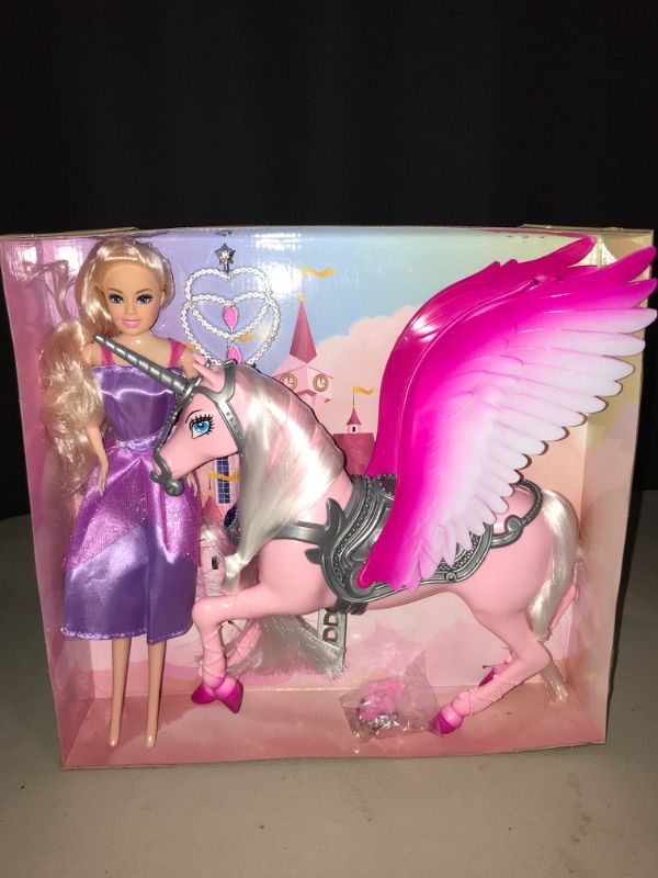 Photo 2 of BETTINA Pink Unicorn Set and 12" Fairy Tale Princess Doll, 11.5" Princess Doll Toy, Unicorn Toys with Removable Saddle&Wings