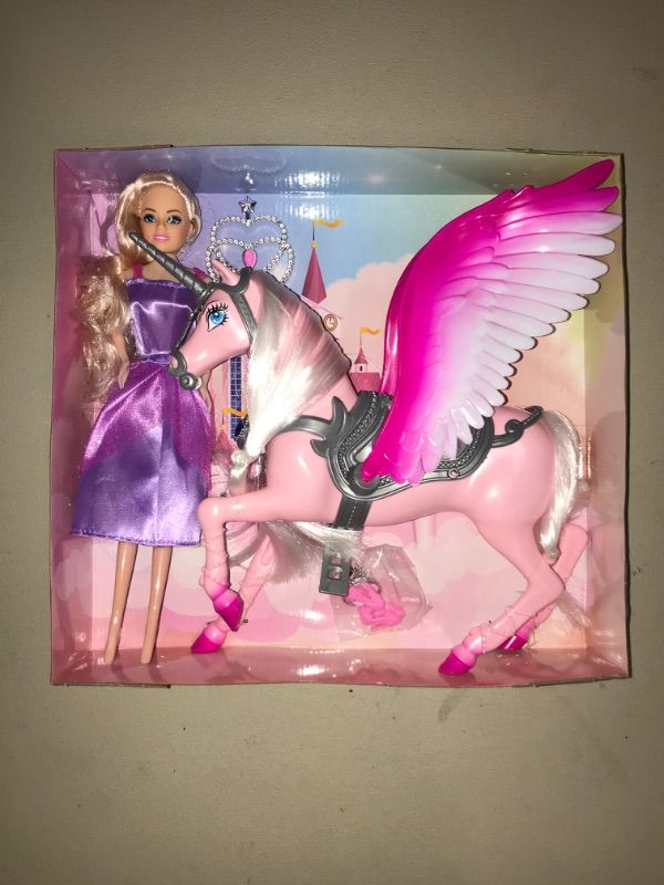 Photo 3 of BETTINA Pink Unicorn Set and 12" Fairy Tale Princess Doll, 11.5" Princess Doll Toy, Unicorn Toys with Removable Saddle&Wings