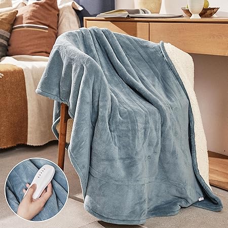 Photo 1 of Heated Blanket Soft 50" x 60" Inch Flannel Heated Throw, with 6 Heating Levels & 5 Hours Auto-Off, Fast Heating, Machine Washable for Home Use, Keep You Warm at Night Electric Blanket-Blue White