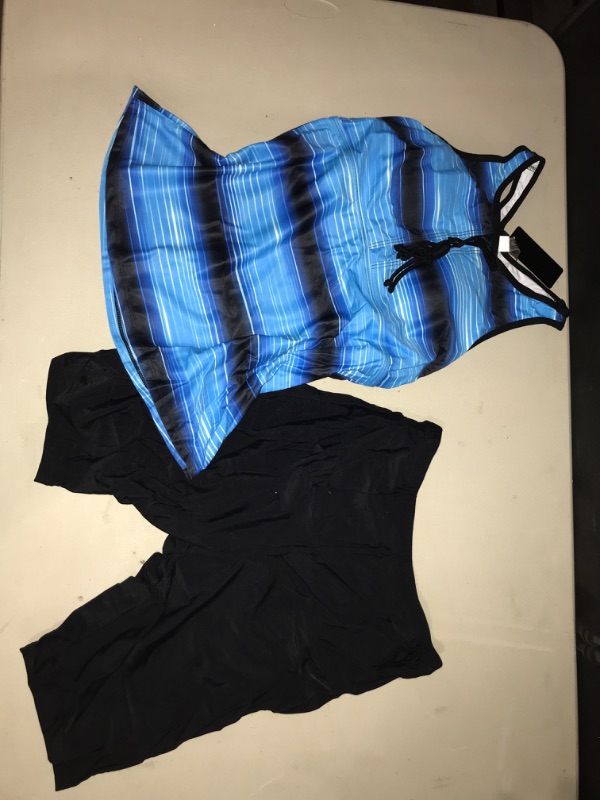 Photo 4 of  (Large) Aqua Eve Two Piece Women's Tankini Swimsuits Blouson Swim Tank Top with Shorts Modest Bathing Suits  