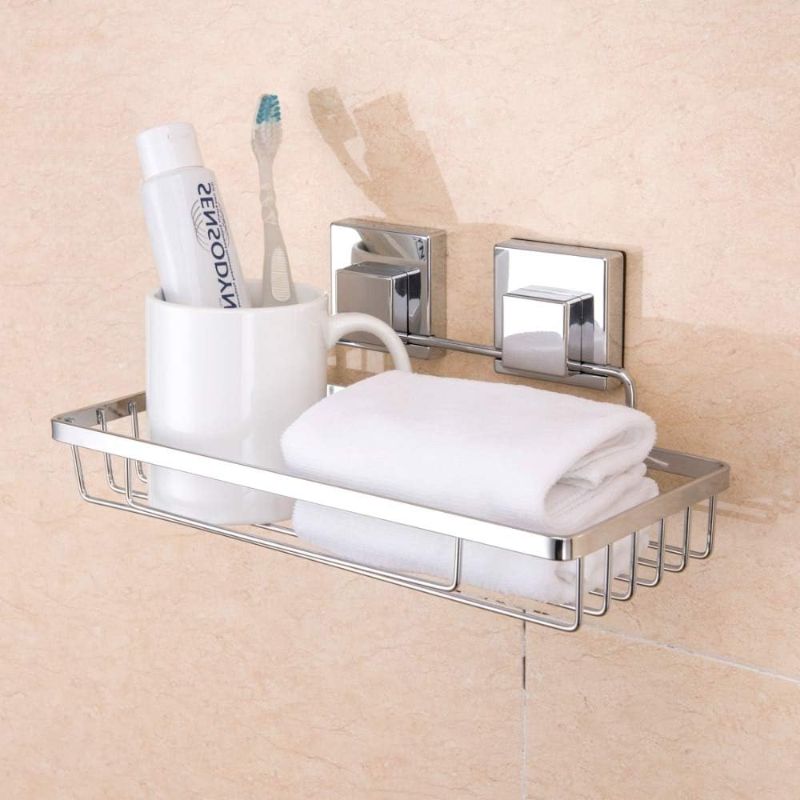 Photo 1 of Modern Bathroom Suction Cup Basket-Stainless Steel Bathroom Shelf Space Saver- Cosmetic Shelves for Bathroom- Bathroom Accessories Rack Holder- Shelf Storage for Bathroom