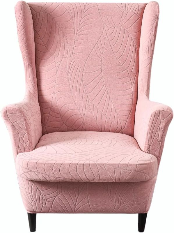 Photo 1 of NILUOH Wingback Chair Slipcover 2-Piece Stretch Wingback Chair Sofa Slipcover Leaf Jacquard Chair Cover Furniture Protector Couch Soft with Elastic Bottom for Living Room, Leaf Pink