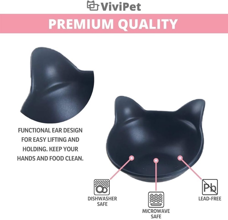 Photo 3 of Vivi Ceramic Kitty Cat Bowls Set (2 Black)