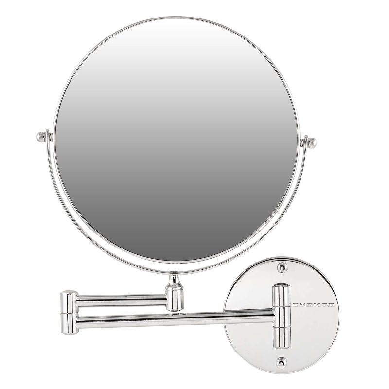 Photo 1 of OVENTE 9" Wall Mounted Makeup Mirror with 1X/7X Magnification, Double Sided Magnifying Round Bathroom Vanity Mirror, 360° Swivel Design, Extendable and Folding Arm, Polished Chrome MNLFW90CH1X7X