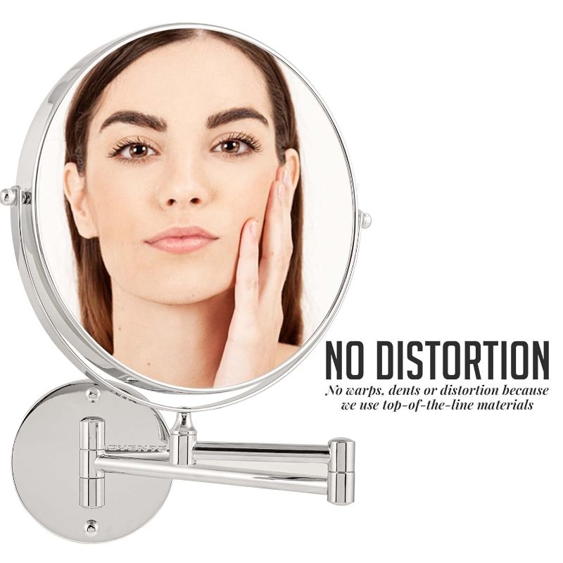 Photo 3 of OVENTE 9" Wall Mounted Makeup Mirror with 1X/7X Magnification, Double Sided Magnifying Round Bathroom Vanity Mirror, 360° Swivel Design, Extendable and Folding Arm, Polished Chrome MNLFW90CH1X7X