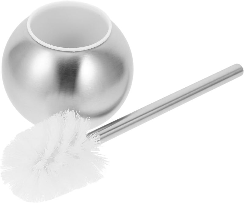 Photo 1 of Garneck Stainless Steel Bathroom Toilet Brush Cleaning Brushes for Household Use Toilet Bowl Brush and Holder Kit Silver Bathroom Accessory