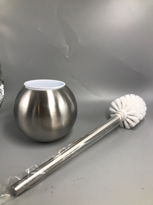 Photo 4 of Garneck Stainless Steel Bathroom Toilet Brush Cleaning Brushes for Household Use Toilet Bowl Brush and Holder Kit Silver Bathroom Accessory