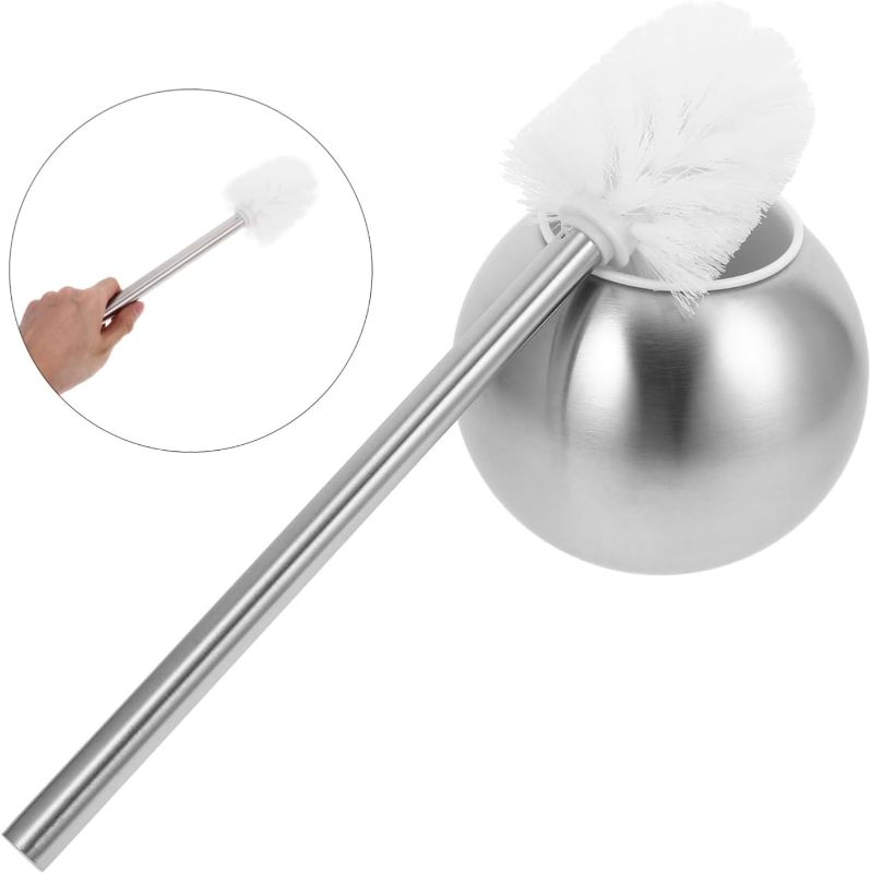 Photo 2 of Garneck Stainless Steel Bathroom Toilet Brush Cleaning Brushes for Household Use Toilet Bowl Brush and Holder Kit Silver Bathroom Accessory